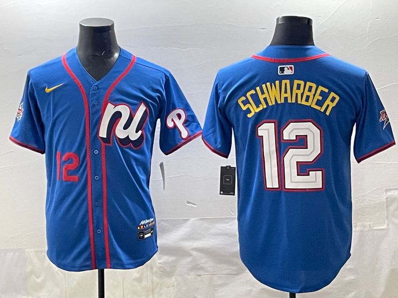 Men 2025 Philadelphia Phillies 12 Schwarber Blue All star Nike MLB Jersey style 04